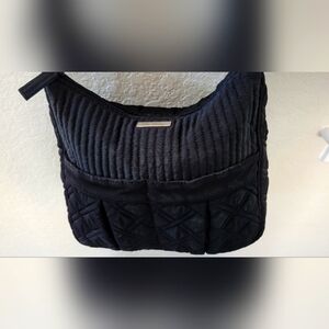 LARGE VERA BRADLEY BLACK QUILTED PURSE SHOULDER BAG ADJUSTABLE STRAP ZIPPER